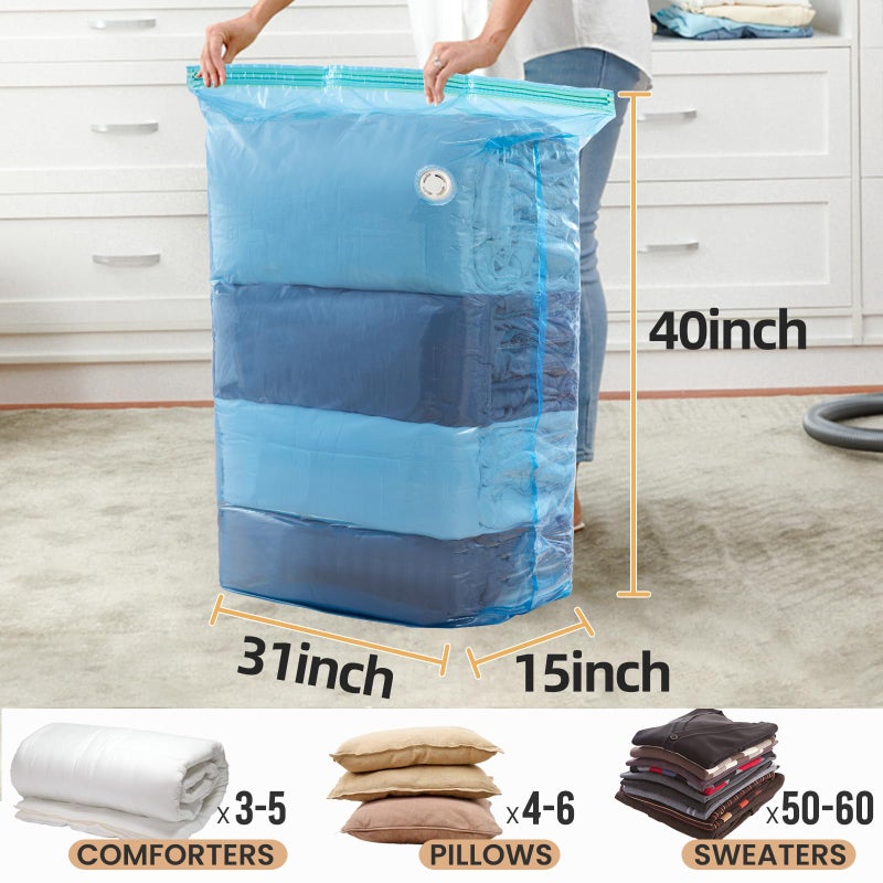 TAILI Vacuum Storage Bags 4 Pack, Jumbo Cube (31x40x15 inch), Large Vacuum Seal Bags for Clothing, Beddings Comforters, Blankets, Pillows, Saving Space in Closet, Blue - Image 3